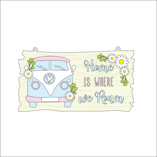 OL5149 - MDF Horizontal Drift Wood Plaque - Camper Van 'Home is where we/I Roam' - Daisy Daisies - Olifantjie - Wooden - MDF - Lasercut - Blank - Craft - Kit - Mixed Media - UK