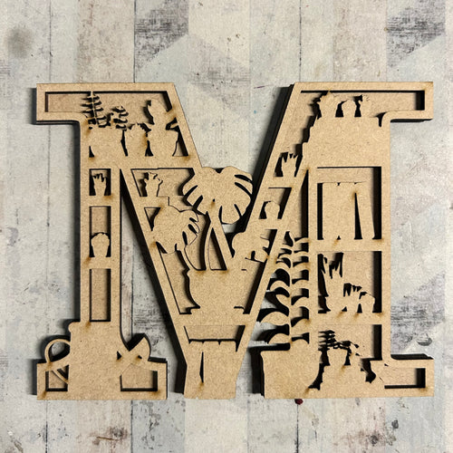 DL060 - Themed Layered Wooden Personalised Letter - Plants Bookcase Theme - Olifantjie - Wooden - MDF - Lasercut - Blank - Craft - Kit - Mixed Media - UK
