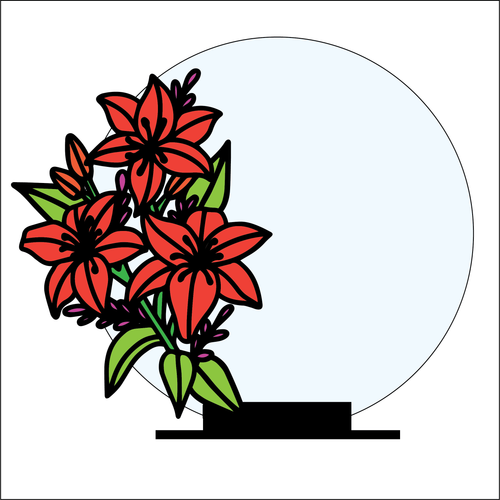 OL4364 - MDF Floral Circle - Freestanding or Hanging/no holes - Acrylic white, or clear or MDF Circle - Lily Doodle - Olifantjie - Wooden - MDF - Lasercut - Blank - Craft - Kit - Mixed Media - UK