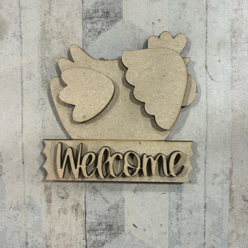 NO629 - MDF Magnet Size 8cm Chicken welcome - Olifantjie - Wooden - MDF - Lasercut - Blank - Craft - Kit - Mixed Media - UK