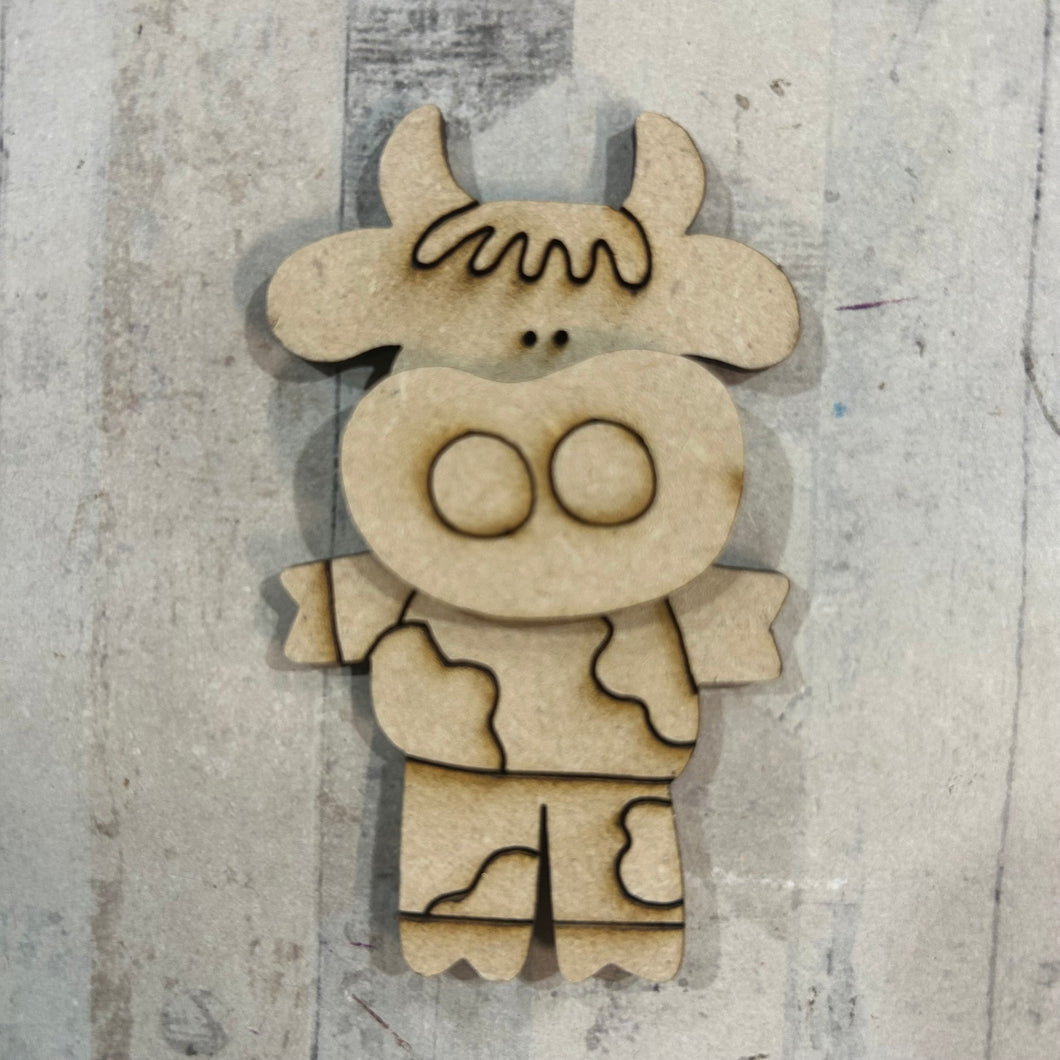 NO651 - MDF Magnet Size 8cm Cow - Olifantjie - Wooden - MDF - Lasercut - Blank - Craft - Kit - Mixed Media - UK