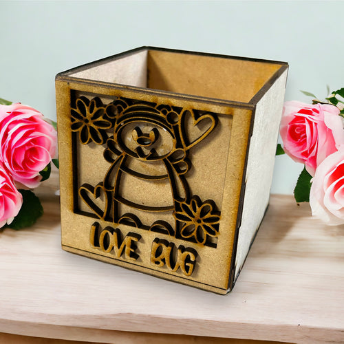 BX016 - MDF Personalised Treats, Chocolate, Gifts Box - optional lid - Daisy Bumble Bee - Olifantjie - Wooden - MDF - Lasercut - Blank - Craft - Kit - Mixed Media - UK