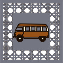 OL4381 - MDF Rattan effect square plaque with vehicle doodle - Camper - Olifantjie - Wooden - MDF - Lasercut - Blank - Craft - Kit - Mixed Media - UK