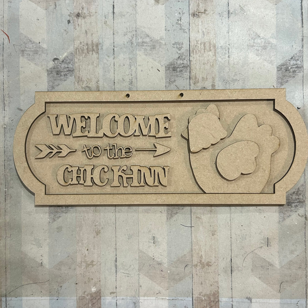 NO662 - MDF Welcome Chicken Inn 25cm Street Sign - Olifantjie - Wooden - MDF - Lasercut - Blank - Craft - Kit - Mixed Media - UK