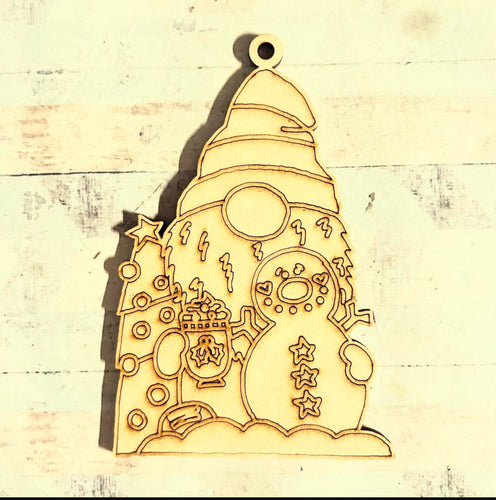 NO446 - MDF 2 Sizes  Christmas Hanging Bauble -  Gnome Snowman - Olifantjie - Wooden - MDF - Lasercut - Blank - Craft - Kit - Mixed Media - UK