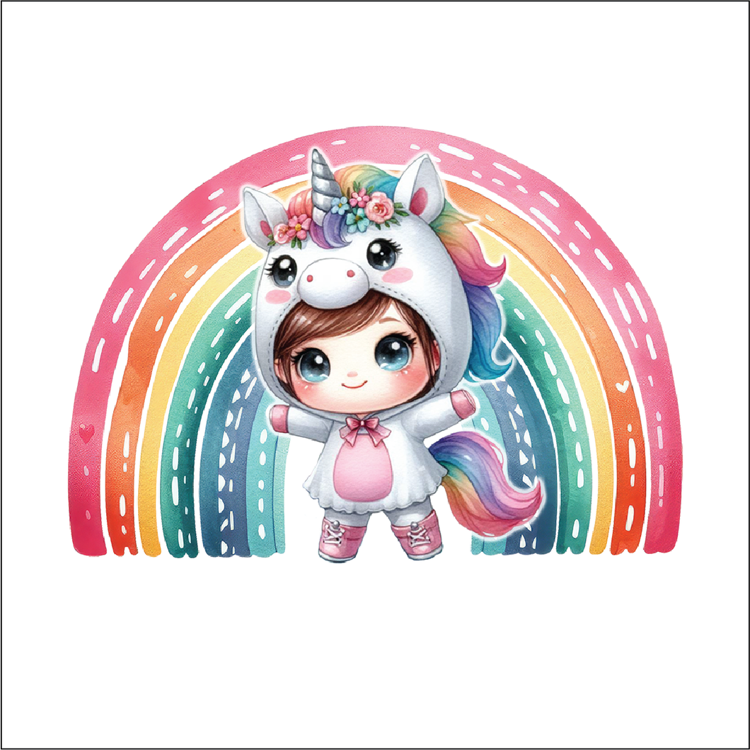 UV047 - UVDTF - Decal only Dress up child unicorn rainbow - Olifantjie - Wooden - MDF - Lasercut - Blank - Craft - Kit - Mixed Media - UK