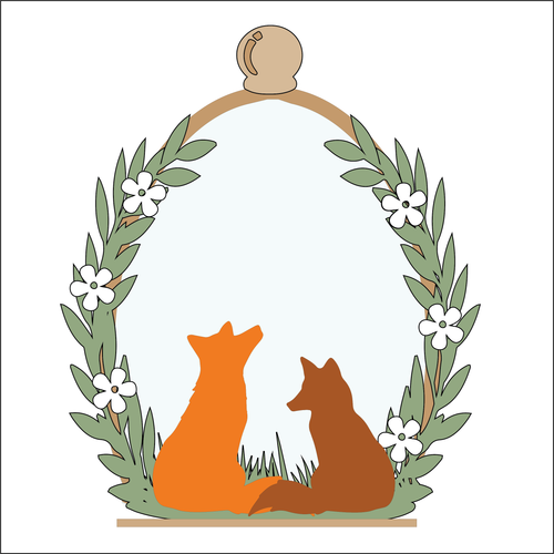 OL4930 - MDF Cloche - Double Fox  Flowers 2 - Freestanding or Hanging/no holes - Acrylic white, or clear or MDF Cloche - Olifantjie - Wooden - MDF - Lasercut - Blank - Craft - Kit - Mixed Media - UK