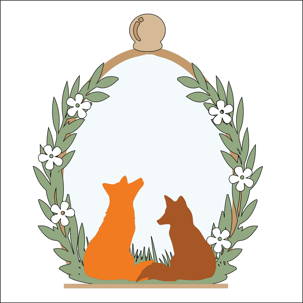 OL4930 - MDF Cloche - Double Fox  Flowers 2 - Freestanding or Hanging/no holes - Acrylic white, or clear or MDF Cloche - Olifantjie - Wooden - MDF - Lasercut - Blank - Craft - Kit - Mixed Media - UK