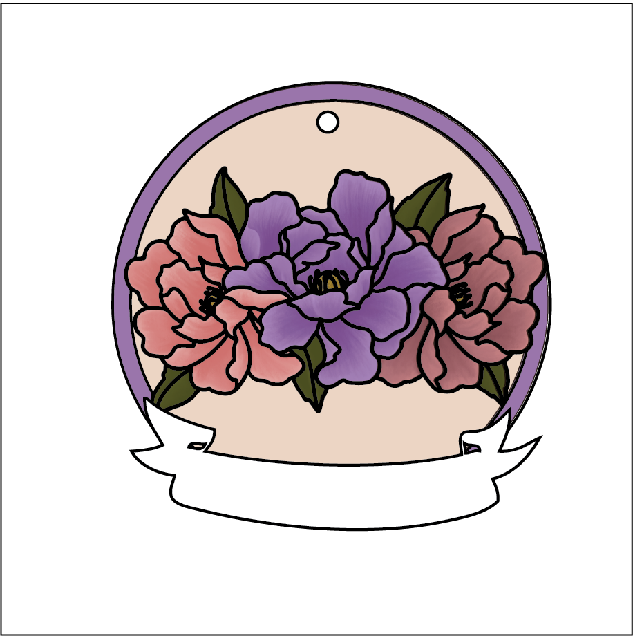 OL5559 - MDF Layered Round Floral Flower Hanging with banner - style 2 - Olifantjie - Wooden - MDF - Lasercut - Blank - Craft - Kit - Mixed Media - UK