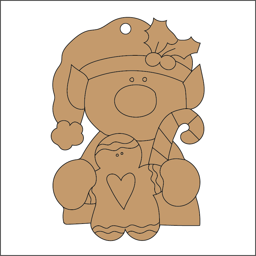 NO270 - MDF 2 Sizes  Christmas Hanging Bauble - Engraved Elf Gingerbread - Olifantjie - Wooden - MDF - Lasercut - Blank - Craft - Kit - Mixed Media - UK