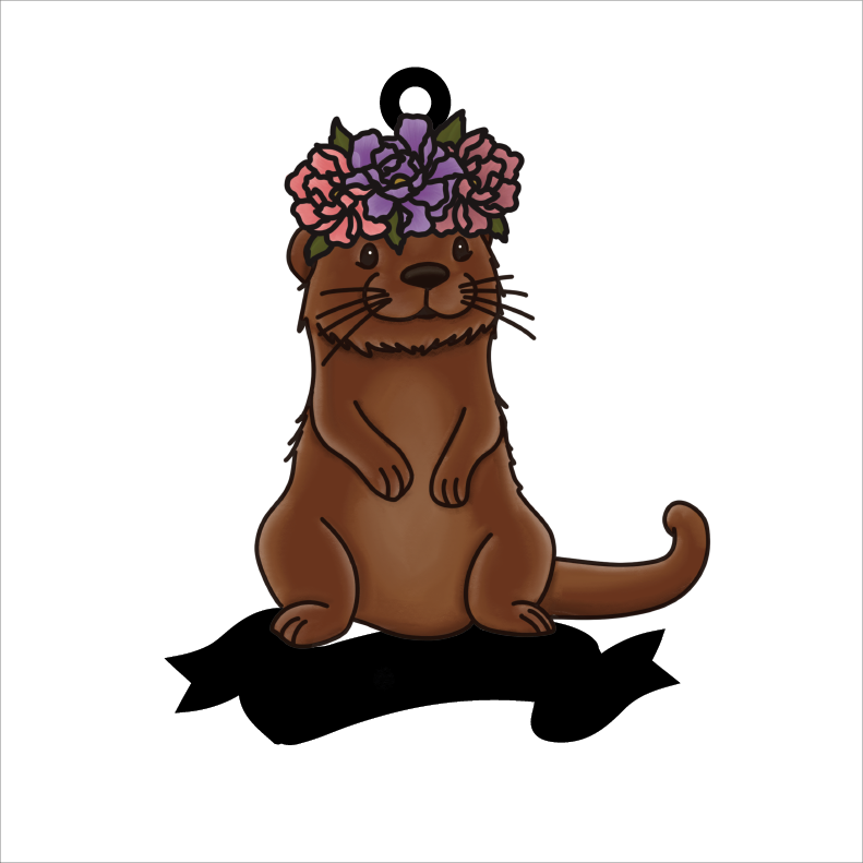 OL5943 - MDF Doodle Floral Animal / Character Optional Hanging & Banner  Bauble - Otter