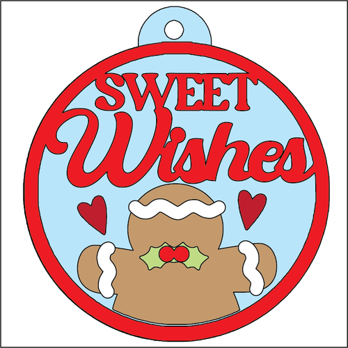 NO174 - MDF 2 Sizes Frame  Round Christmas Hanging Bauble - Gingerbread Sweet Wishes - Olifantjie - Wooden - MDF - Lasercut - Blank - Craft - Kit - Mixed Media - UK