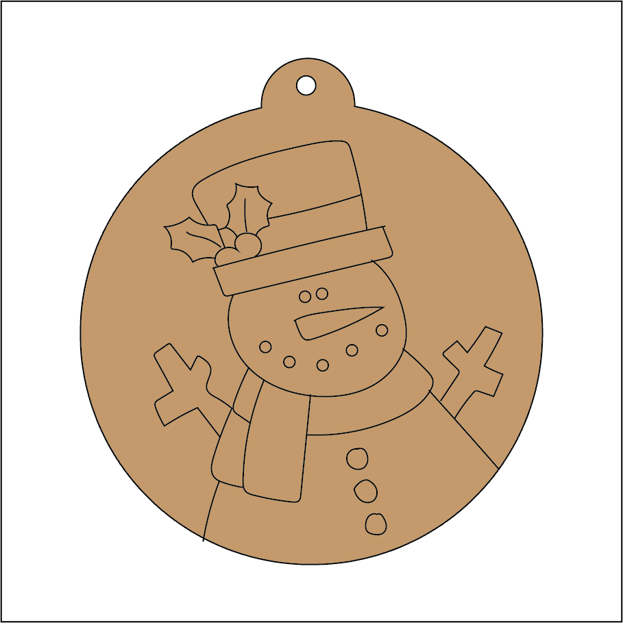 NO226 - MDF 2 Sizes  Christmas Hanging Bauble - Engraved Round Christmas  Snowman holly hat - Olifantjie - Wooden - MDF - Lasercut - Blank - Craft - Kit - Mixed Media - UK