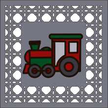 OL4380 - MDF Rattan effect square plaque with vehicle doodle - Train - Olifantjie - Wooden - MDF - Lasercut - Blank - Craft - Kit - Mixed Media - UK