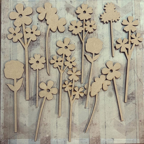 OL5979 - MDF Flower pack 1 - Olifantjie - Wooden - MDF - Lasercut - Blank - Craft - Kit - Mixed Media - UK