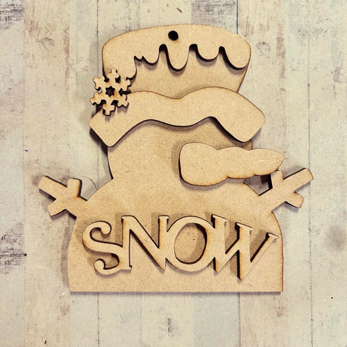 NO118 - MDF 2 Sizes Christmas Hanging Bauble - Snowman Style 6  Snow - Olifantjie - Wooden - MDF - Lasercut - Blank - Craft - Kit - Mixed Media - UK