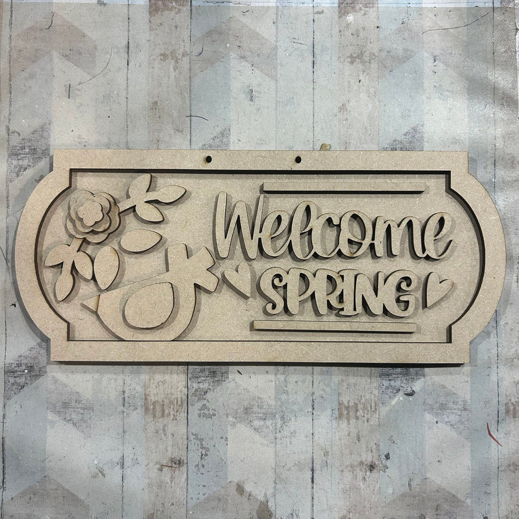 NO627 - MDF Welcome Spring 25cm Street Sign - Olifantjie - Wooden - MDF - Lasercut - Blank - Craft - Kit - Mixed Media - UK