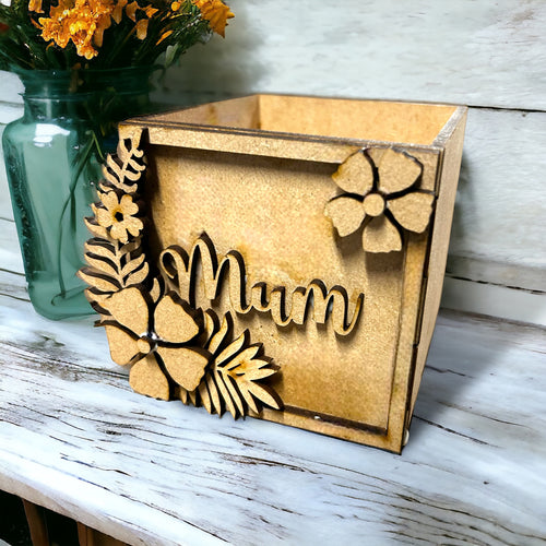 BX056 - MDF Personalised Treats, Chocolate, Gifts Box - optional lid - Floral 1 - Olifantjie - Wooden - MDF - Lasercut - Blank - Craft - Kit - Mixed Media - UK