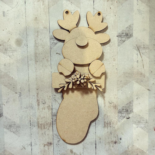 NO037 - MDF 2 Sizes Christmas Stocking Reindeer Hanging Bauble - Olifantjie - Wooden - MDF - Lasercut - Blank - Craft - Kit - Mixed Media - UK