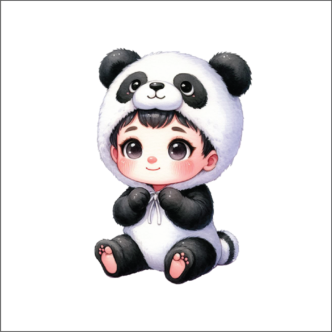 UV048 - UVDTF - Decal only Dress up child panda - Olifantjie - Wooden - MDF - Lasercut - Blank - Craft - Kit - Mixed Media - UK