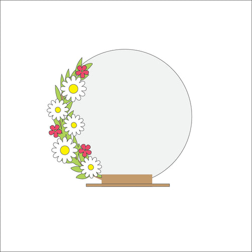 OL5083 - MDF Floral Circle - Freestanding or Hanging/no holes - Acrylic white, or clear or MDF Circle - Daisy - Olifantjie - Wooden - MDF - Lasercut - Blank - Craft - Kit - Mixed Media - UK