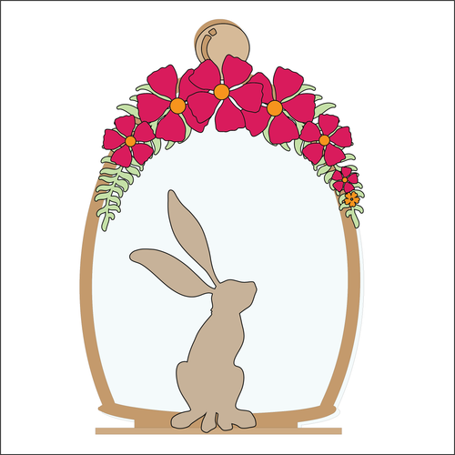 OL4923 - MDF Cloche - Single Hare Floral - Freestanding or Hanging/no holes - Acrylic white, or clear or MDF Cloche - Olifantjie - Wooden - MDF - Lasercut - Blank - Craft - Kit - Mixed Media - UK