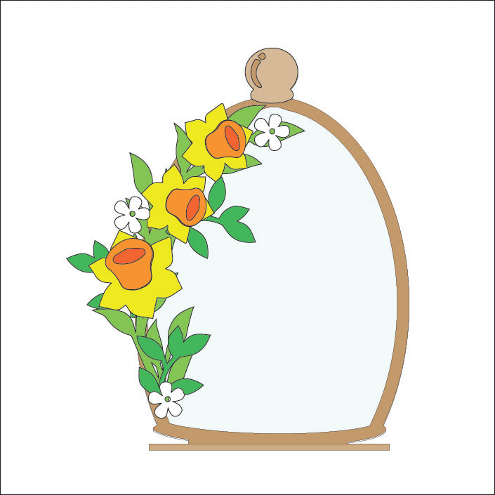 OL4749 - MDF Cloche - Freestanding or Hanging/no holes - Acrylic white, or clear or MDF Cloche - Daffodils - Olifantjie - Wooden - MDF - Lasercut - Blank - Craft - Kit - Mixed Media - UK