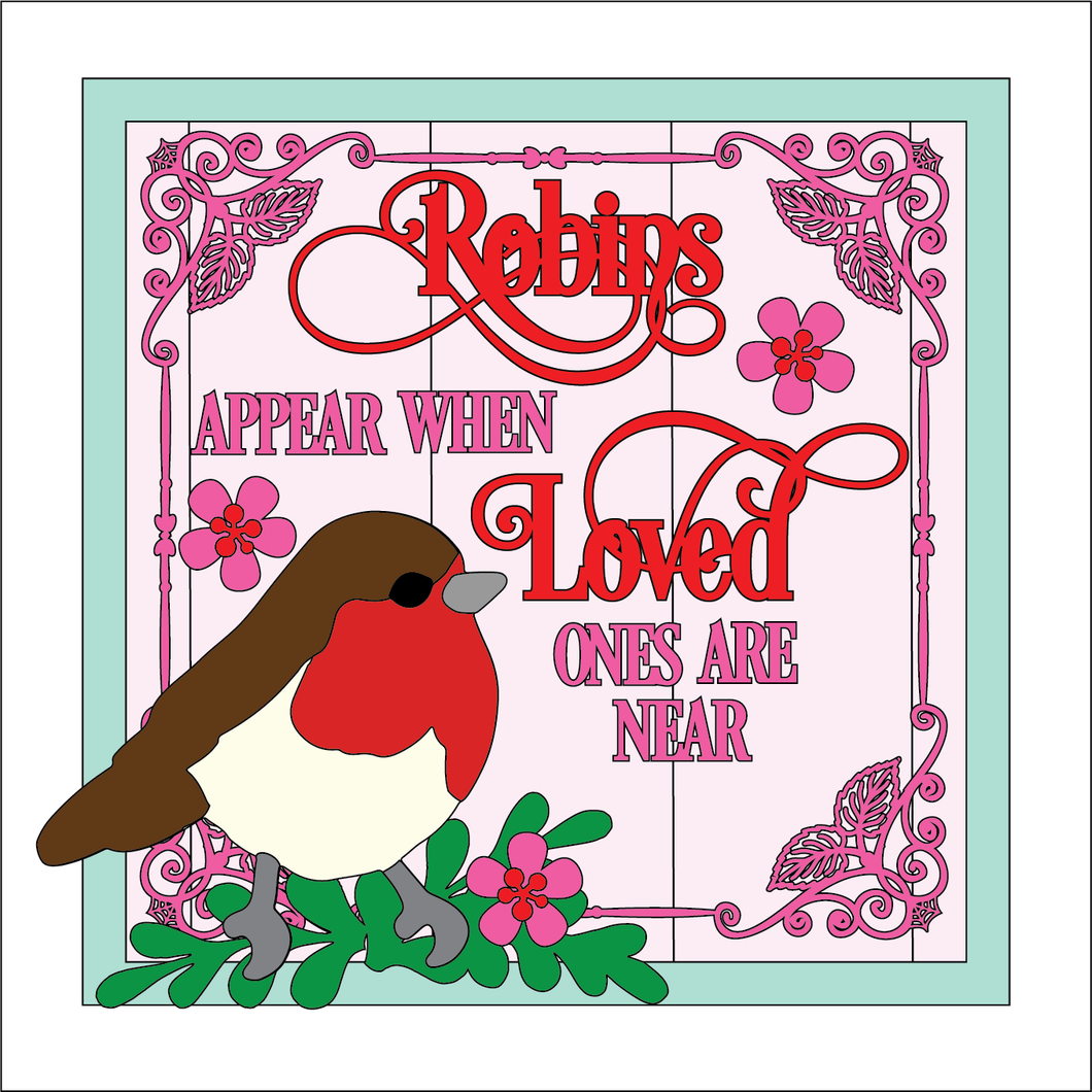 OL5368 - MDF Farmhouse Square layered Plaque - Robins Appear Floral - Olifantjie - Wooden - MDF - Lasercut - Blank - Craft - Kit - Mixed Media - UK