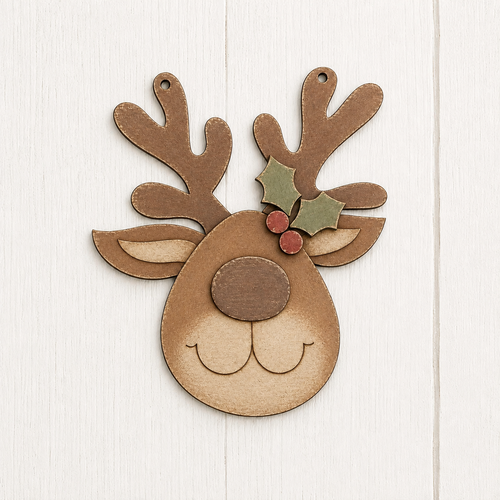 NO915 - MDF Reindeer Head Christmas Ornament - Olifantjie - Wooden - MDF - Lasercut - Blank - Craft - Kit - Mixed Media - UK