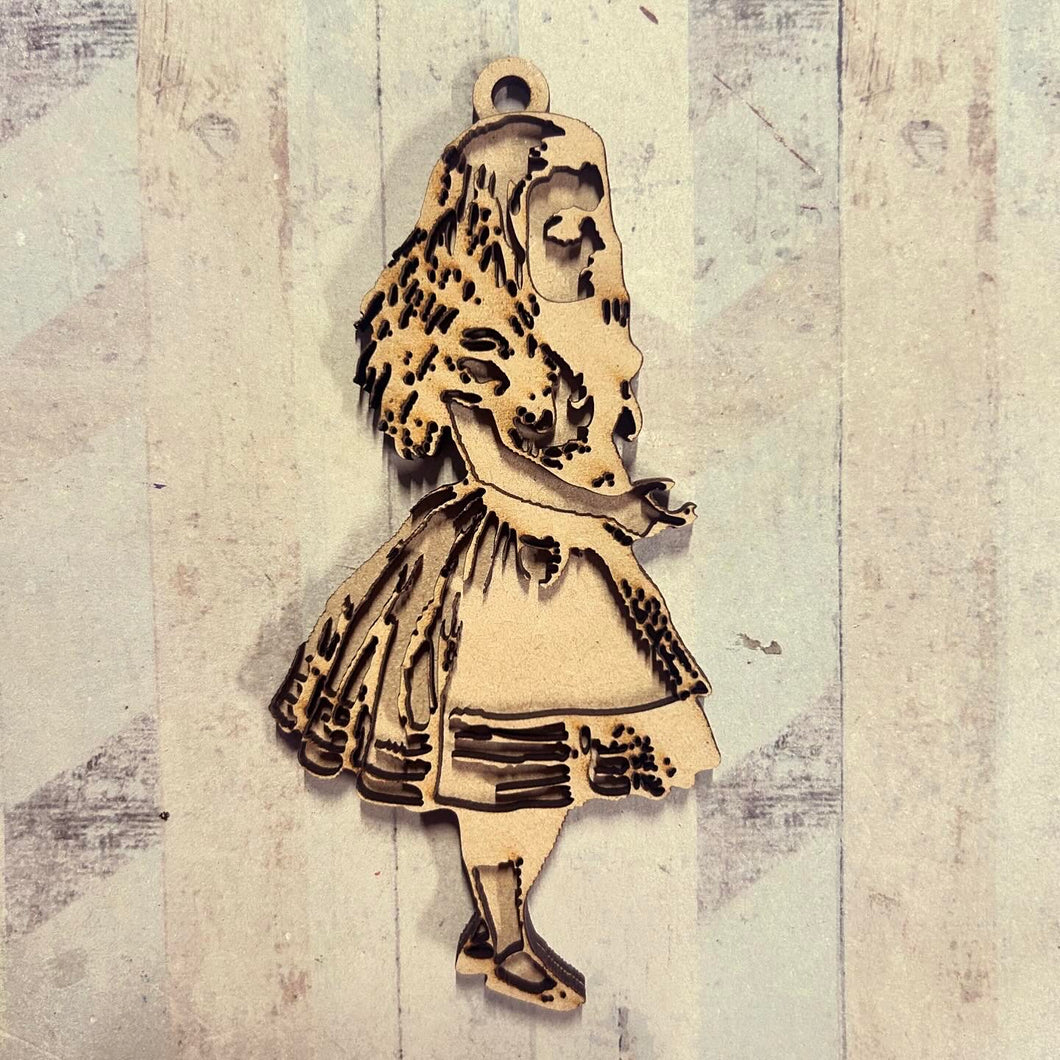 OL5242 - MDF Alice in wonderland Hanging (optional) bauble 12.5cm - Alice - Olifantjie - Wooden - MDF - Lasercut - Blank - Craft - Kit - Mixed Media - UK