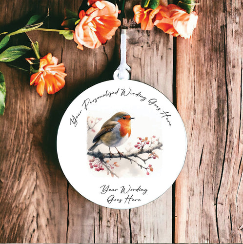 UV888 - Acrylic and UVDTF Personalised Round Hanging  - Robin Scene 14 branch - Olifantjie - Wooden - MDF - Lasercut - Blank - Craft - Kit - Mixed Media - UK