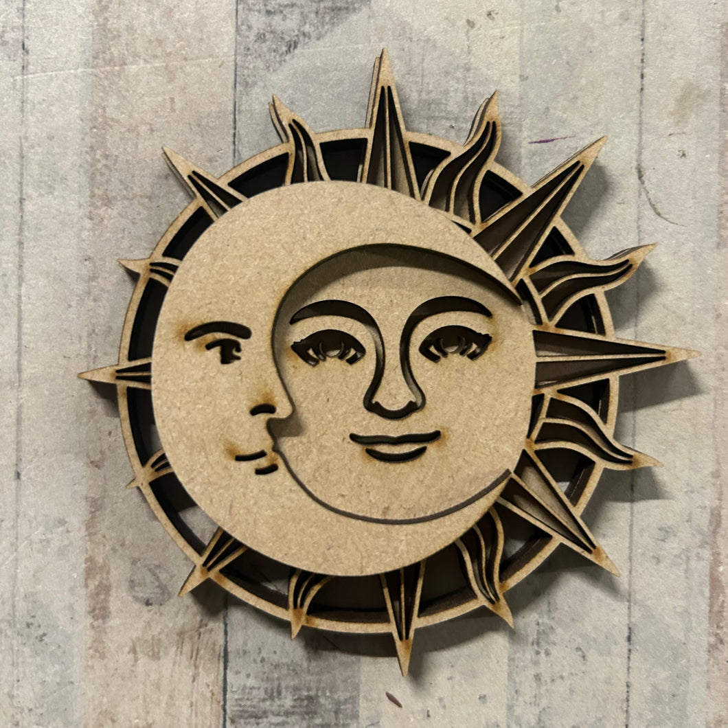 OL5109 - MDF Mini 8.5cm Sun Moon with plain Backing Perfect for magnets! - Olifantjie - Wooden - MDF - Lasercut - Blank - Craft - Kit - Mixed Media - UK