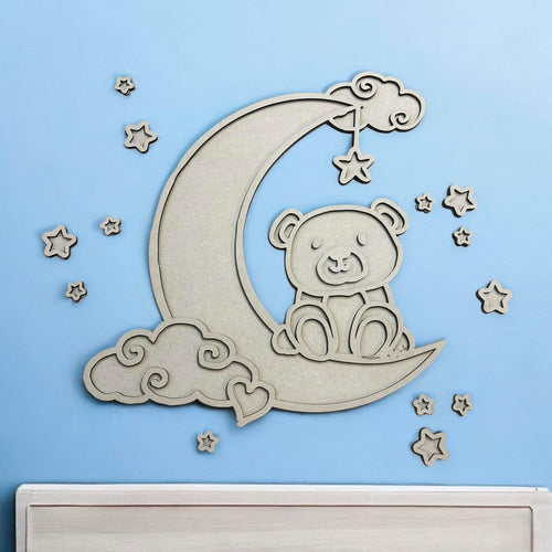 OL5961 - Wall Plaque upto 60cm with optional hanging and backing - Bear Moon - Olifantjie - Wooden - MDF - Lasercut - Blank - Craft - Kit - Mixed Media - UK