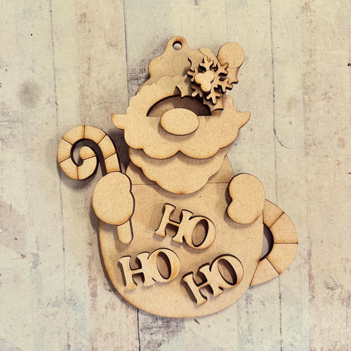 NO140 - MDF 2 Sizes Christmas ‘HO HO HO’ Santa Mug Hanging Bauble - Olifantjie - Wooden - MDF - Lasercut - Blank - Craft - Kit - Mixed Media - UK