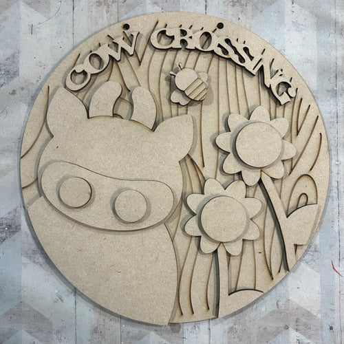 NO643 - MDF Large Cow Crossing Hanging - Olifantjie - Wooden - MDF - Lasercut - Blank - Craft - Kit - Mixed Media - UK