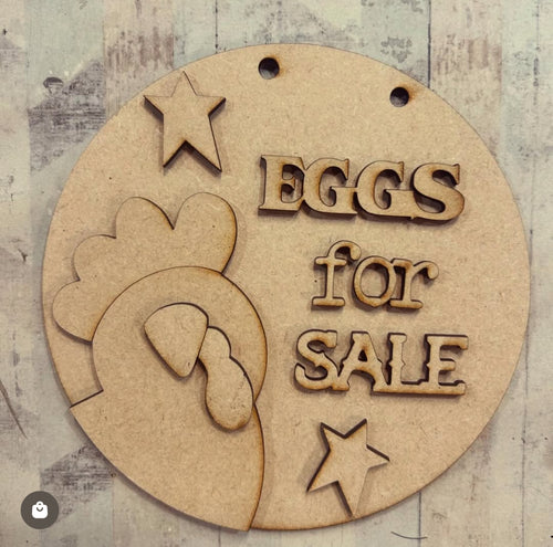 NO557 - MDF 15cm Eggs for Sale Sign - Olifantjie - Wooden - MDF - Lasercut - Blank - Craft - Kit - Mixed Media - UK