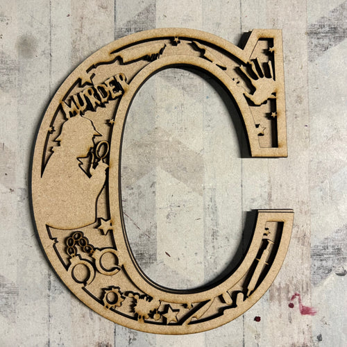SL133 - Themed Split Layered Wooden Personalised Letter - Crime Theme - has name through middle - Olifantjie - Wooden - MDF - Lasercut - Blank - Craft - Kit - Mixed Media - UK