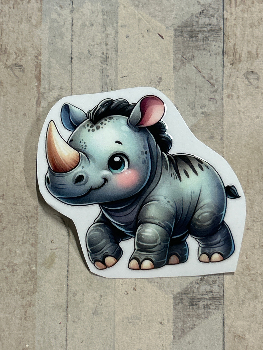 UV770 - UVDTF - Decal only - Cute Rhino 1 - Olifantjie - Wooden - MDF - Lasercut - Blank - Craft - Kit - Mixed Media - UK