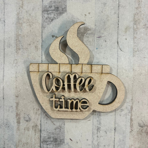 NO637 - MDF Magnet Size 8cm Coffee Time - Olifantjie - Wooden - MDF - Lasercut - Blank - Craft - Kit - Mixed Media - UK