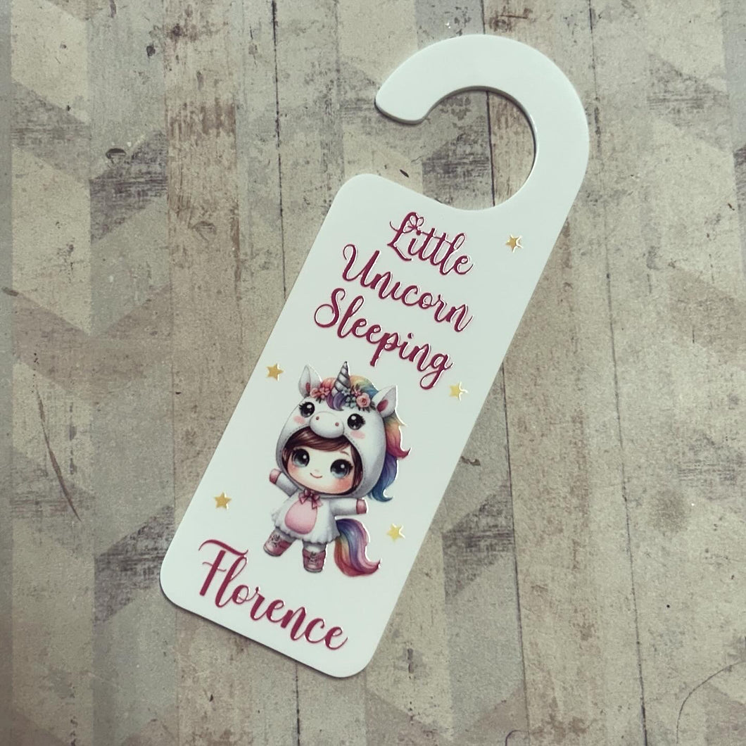 UV230 -  UVDTF Door Hanger Personalised decal with optional Acrylic Door Hanger - Shhh Little Unicorn Sleeping - Olifantjie - Wooden - MDF - Lasercut - Blank - Craft - Kit - Mixed Media - UK