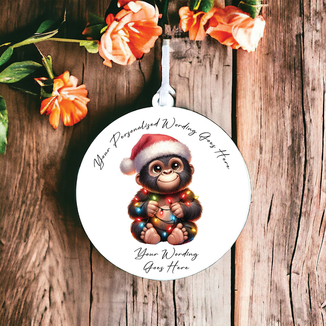 UV925 - Acrylic and UVDTF Personalised Round Hanging  - Christmas Animal Tangled Lights - Monkey 3 - Olifantjie - Wooden - MDF - Lasercut - Blank - Craft - Kit - Mixed Media - UK