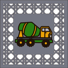 OL4386 - MDF Rattan effect square plaque with vehicle doodle - Cement mixer - Olifantjie - Wooden - MDF - Lasercut - Blank - Craft - Kit - Mixed Media - UK