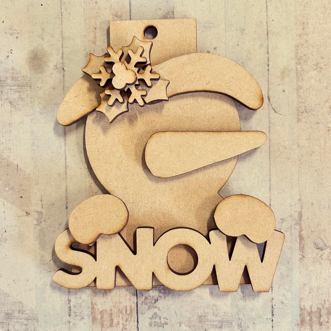 NO142 - MDF 2 Sizes Christmas ‘Snow’ Snowman Hanging Bauble - Olifantjie - Wooden - MDF - Lasercut - Blank - Craft - Kit - Mixed Media - UK