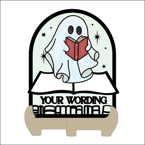 OL5986 - MDF Arched Themed Personalised Book Shelf Plaque with optional stand - Book Ghost 1 - Olifantjie - Wooden - MDF - Lasercut - Blank - Craft - Kit - Mixed Media - UK