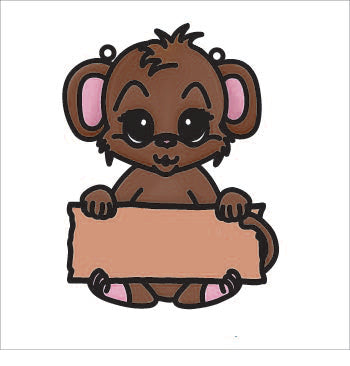 OL3718 - MDF 20cm Doodle Hanging  - Monkey Sign - Olifantjie - Wooden - MDF - Lasercut - Blank - Craft - Kit - Mixed Media - UK