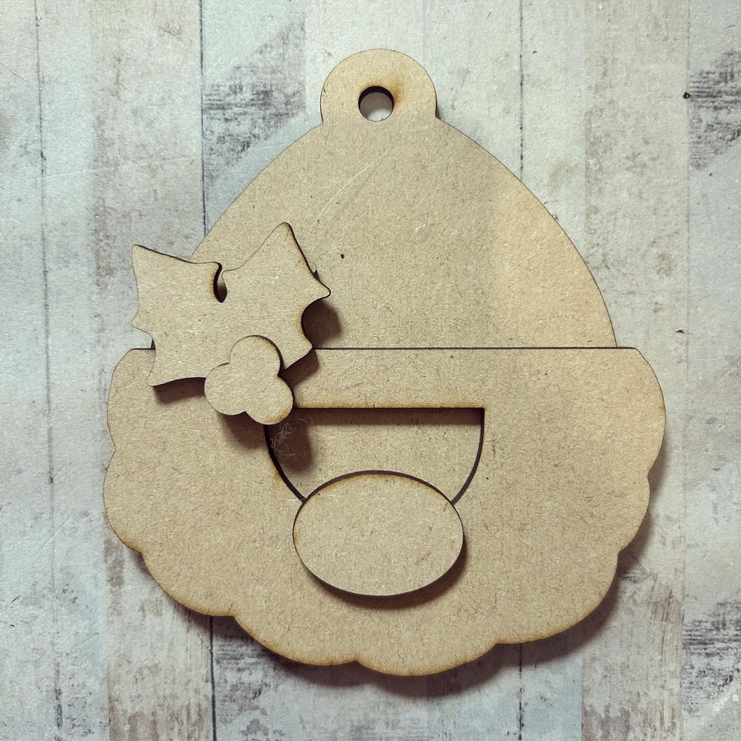 NO018 - MDF 2 Sizes  Simple Santa Claus Hanging Bauble - Olifantjie - Wooden - MDF - Lasercut - Blank - Craft - Kit - Mixed Media - UK