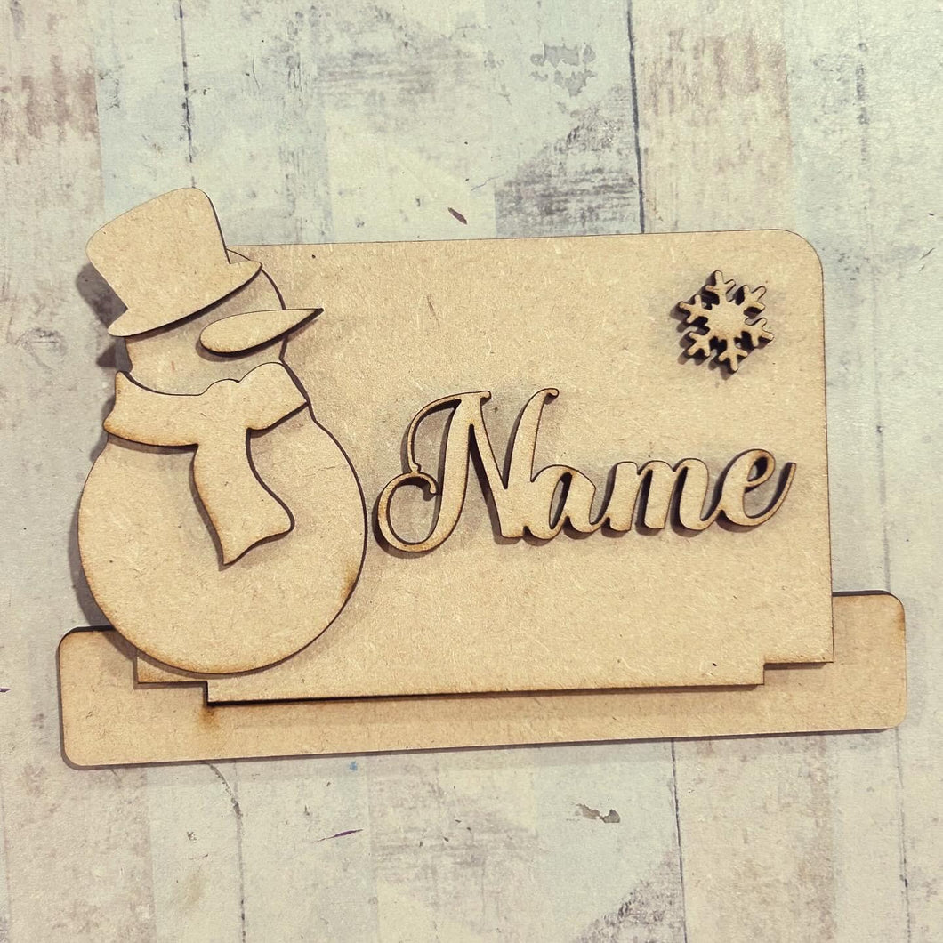 OL5513 - MDF Personalised Freestanding Table Setting Place Name - Christmas Snowman - Olifantjie - Wooden - MDF - Lasercut - Blank - Craft - Kit - Mixed Media - UK