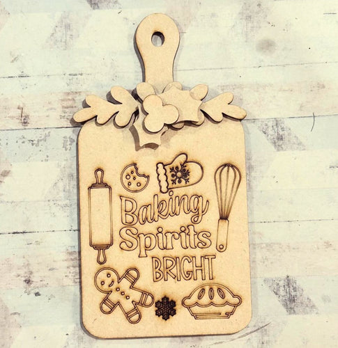 NO431 - MDF Gingerbreas Chopping Board   Scene Engraved Optional Hanging Sign Large - Olifantjie - Wooden - MDF - Lasercut - Blank - Craft - Kit - Mixed Media - UK