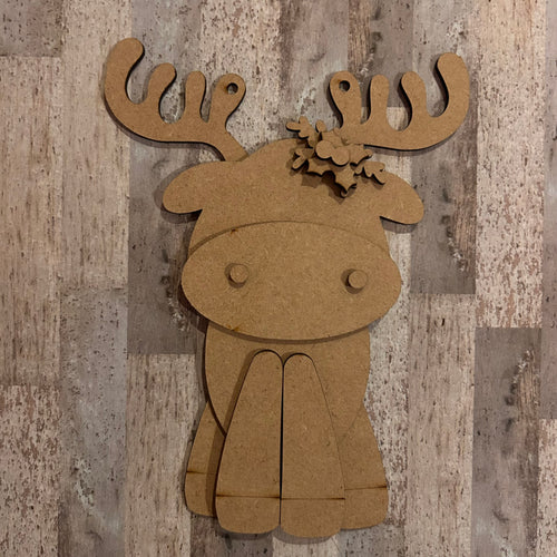 NO852 - MDF hanging Moose Reindeer Christmas decoration - 2 sizes - Olifantjie - Wooden - MDF - Lasercut - Blank - Craft - Kit - Mixed Media - UK