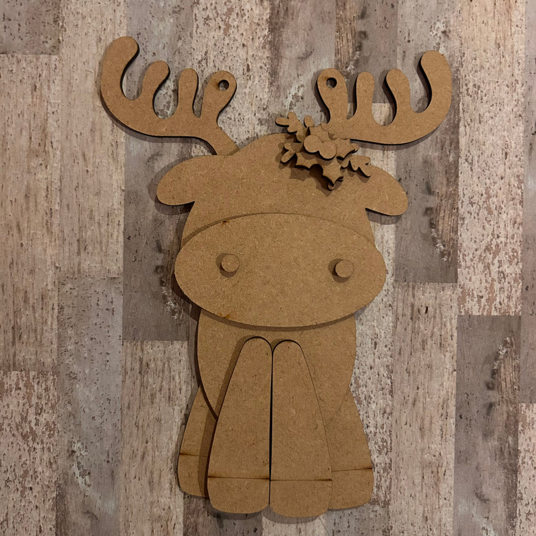 NO852 - MDF hanging Moose Reindeer Christmas decoration - 2 sizes - Olifantjie - Wooden - MDF - Lasercut - Blank - Craft - Kit - Mixed Media - UK